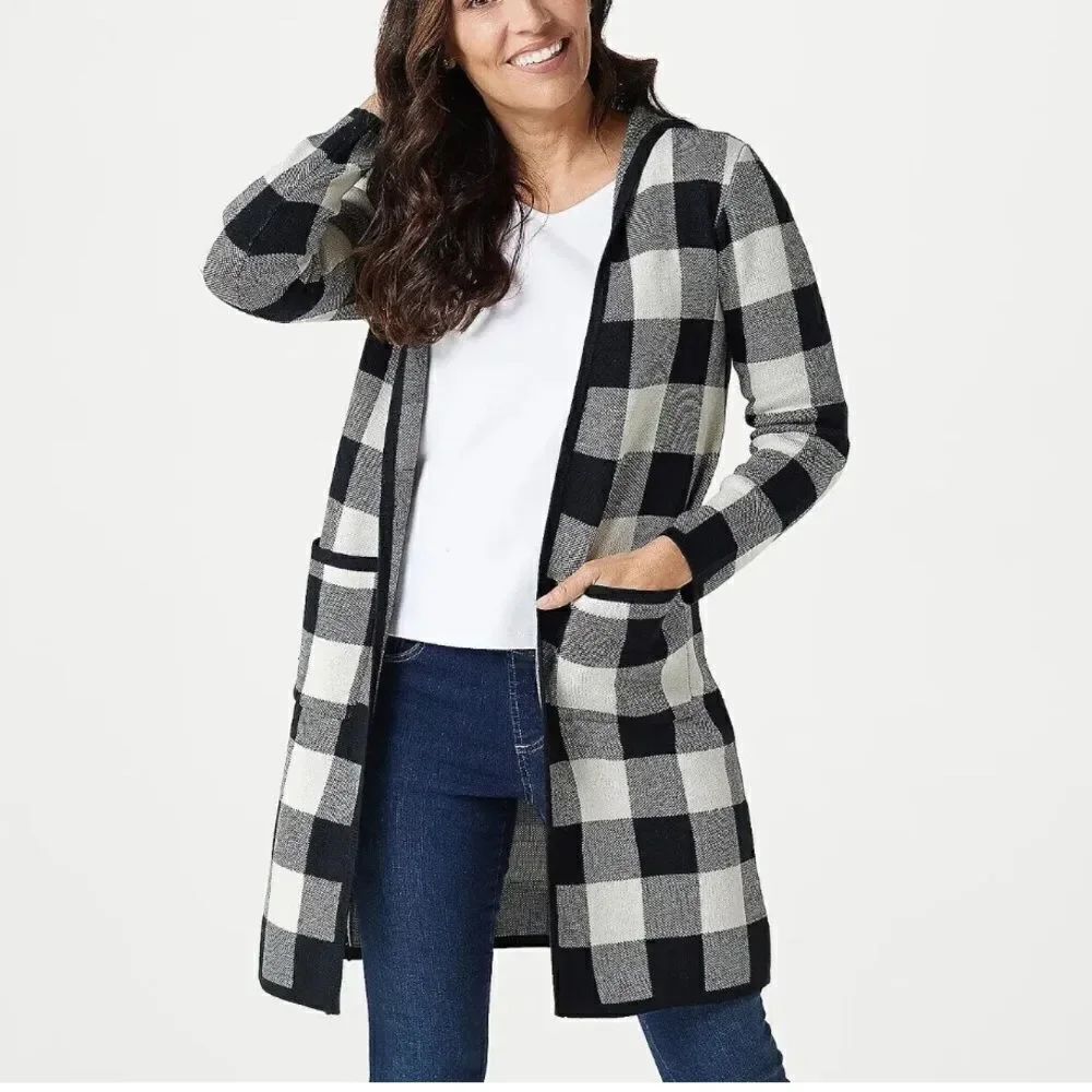 Denim & Co. Jacquard Open Front Hooded Cardigan
